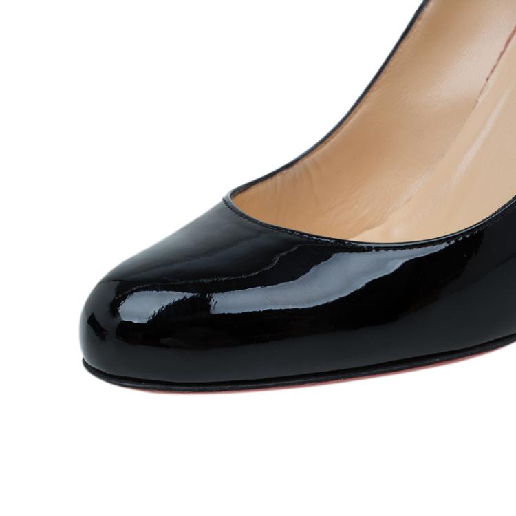 Pre Owned Christian Louboutin Black Patent RonRon Zeppa Wedge Pumps Size 38.5