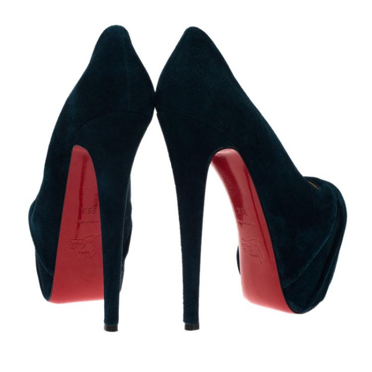 Pre Owned Christian Louboutin Blue Ruched Suede Drapesse Peep Toe Platform Pumps Size 36.5
