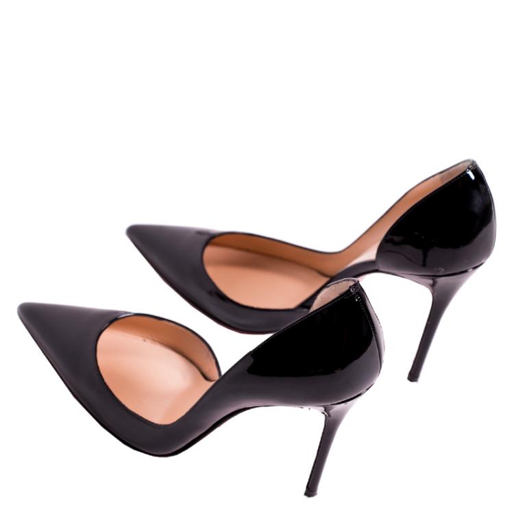 Pre Owned Christian Louboutin Black Patent Iriza D'orsay Pumps Size 36