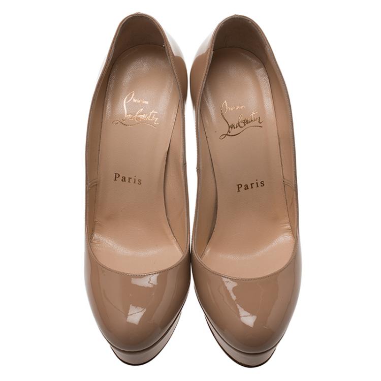 Pre Owned Christian Louboutin Beige Patent Bianca Platform Pumps Size 36.5