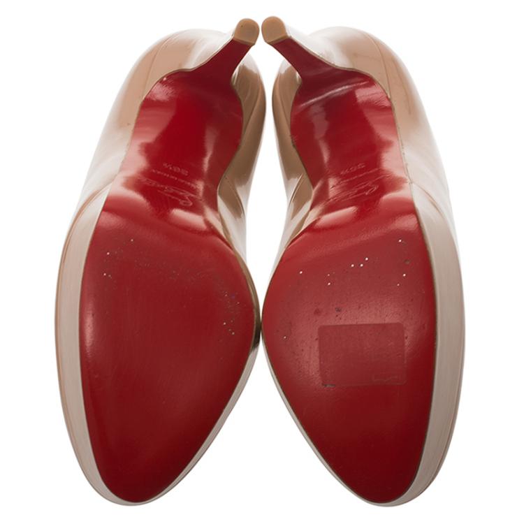 Pre Owned Christian Louboutin Beige Patent Bianca Platform Pumps Size 36.5