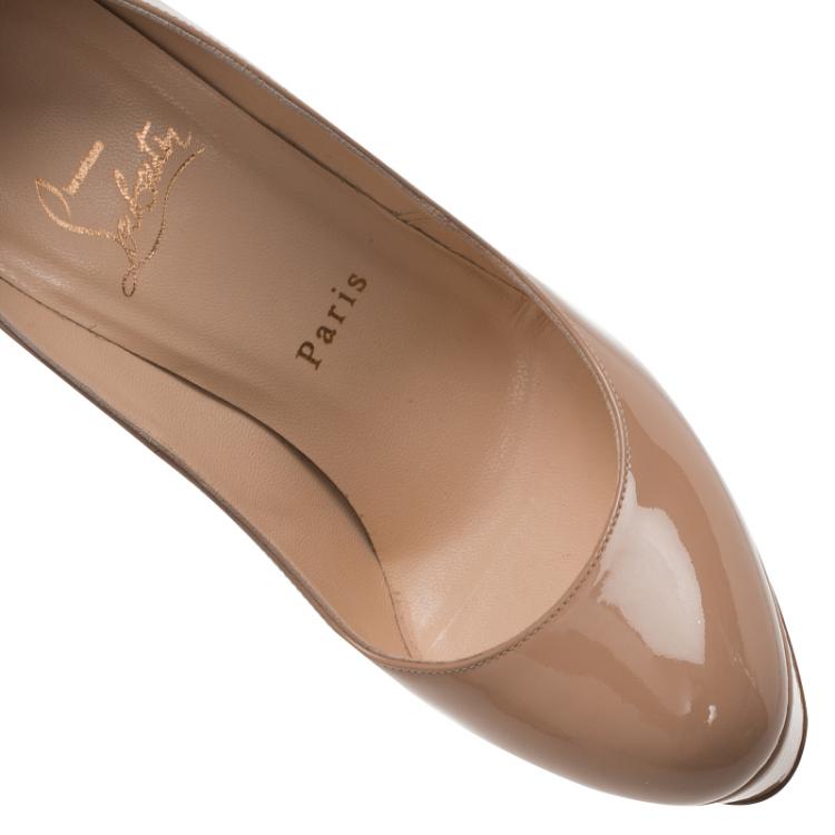 Pre Owned Christian Louboutin Beige Patent Bianca Platform Pumps Size 36.5