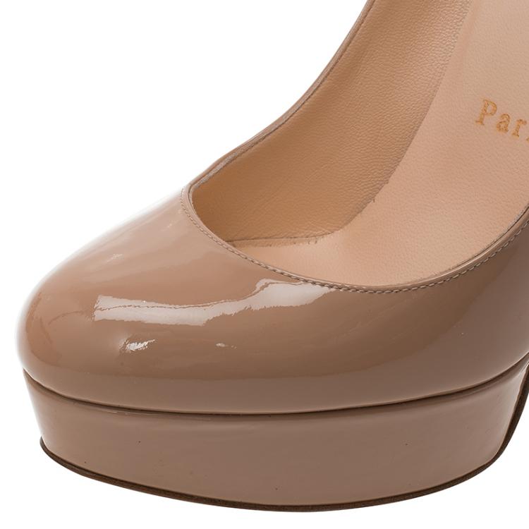 Pre Owned Christian Louboutin Beige Patent Bianca Platform Pumps Size 36.5