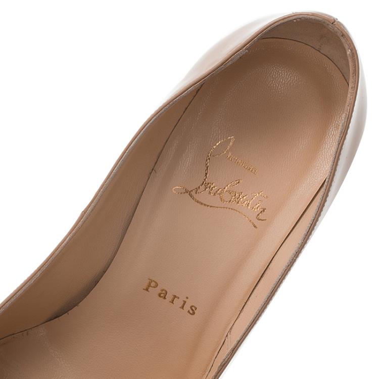 Pre Owned Christian Louboutin Beige Patent Bianca Platform Pumps Size 36.5