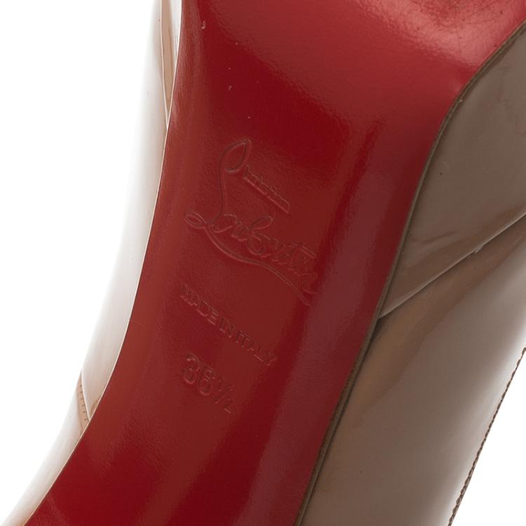 Pre Owned Christian Louboutin Beige Patent Bianca Platform Pumps Size 36.5