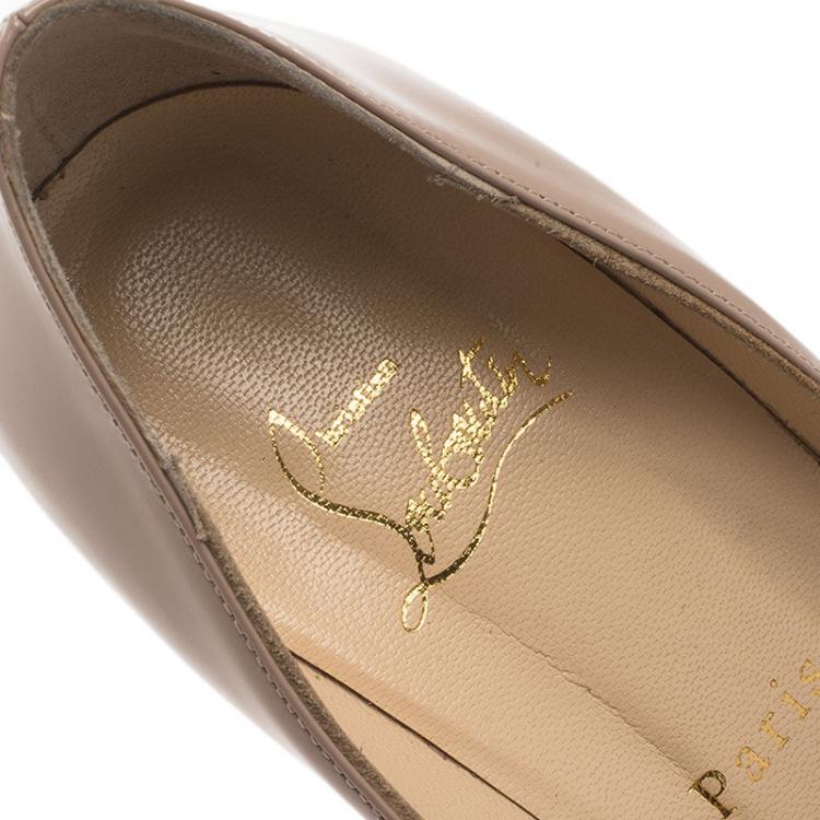 Pre Owned Christian Louboutin Beige Patent Mater Claude Peep Toe Pumps Size 37