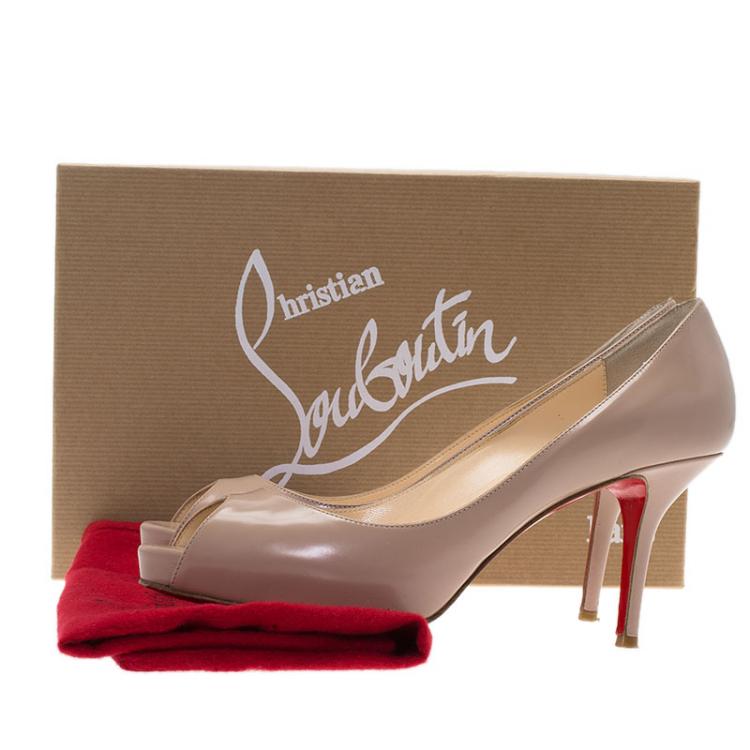 Pre Owned Christian Louboutin Beige Patent Mater Claude Peep Toe Pumps Size 37