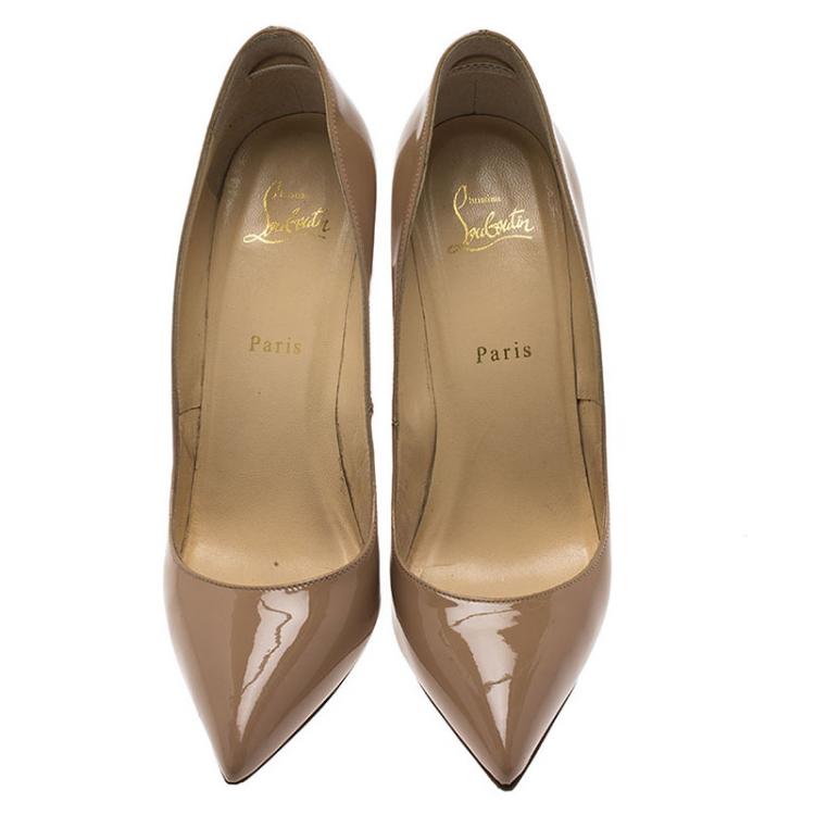 Pre Owned Christian Louboutin Beige Patent Batignolles Pumps Size 38.5
