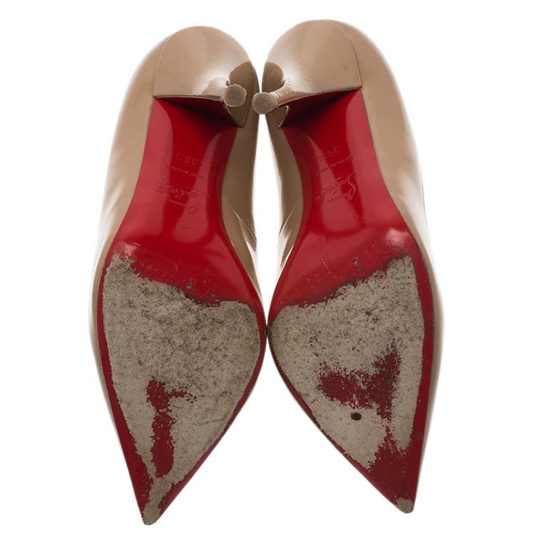Pre Owned Christian Louboutin Beige Patent Batignolles Pumps Size 38.5