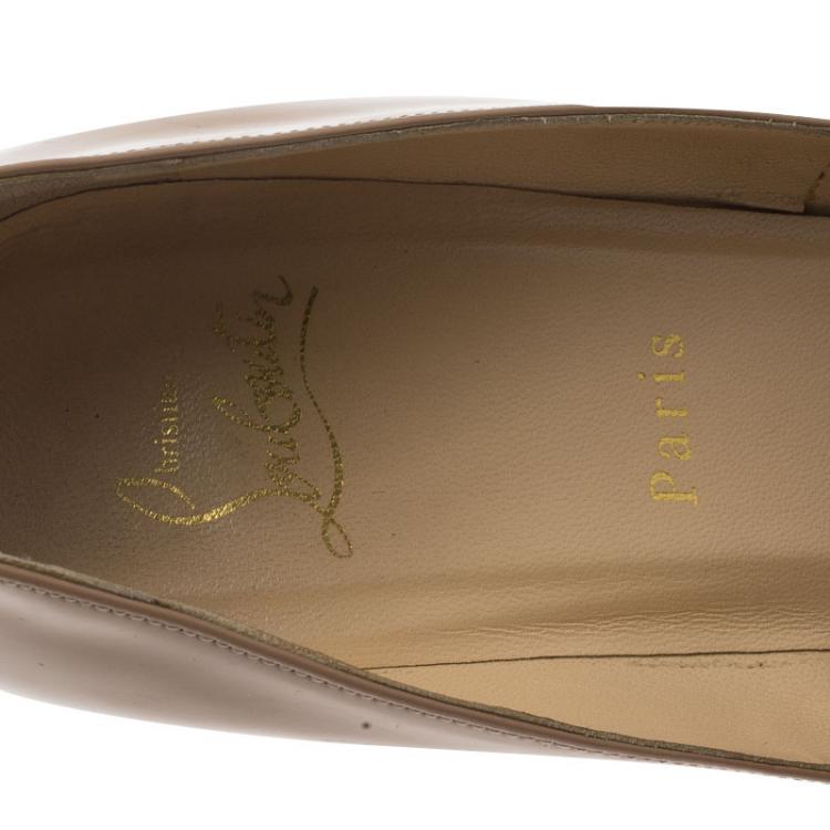 Pre Owned Christian Louboutin Beige Patent Batignolles Pumps Size 38.5