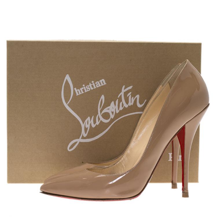 Pre Owned Christian Louboutin Beige Patent Batignolles Pumps Size 38.5