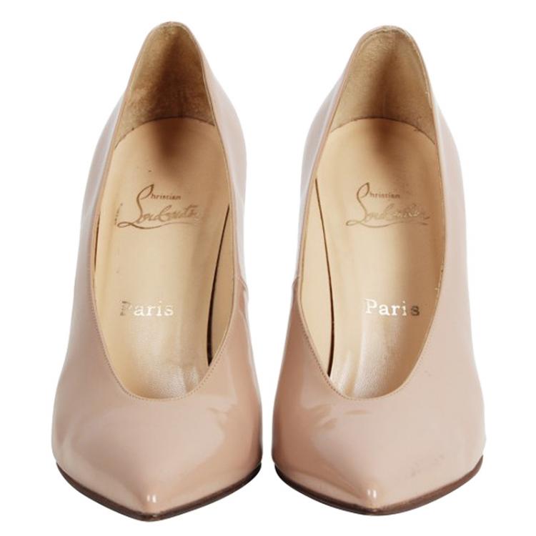 Pre Owned Christian Louboutin Beige Patent Lola Pumps Size 40