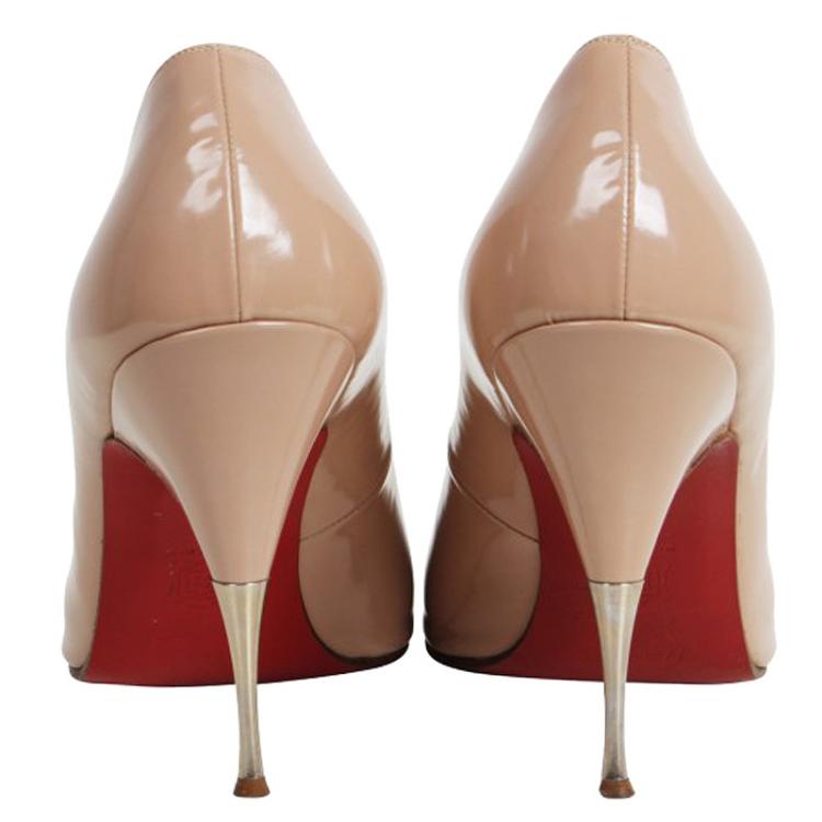 Pre Owned Christian Louboutin Beige Patent Lola Pumps Size 40