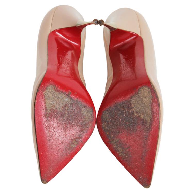 Pre Owned Christian Louboutin Beige Patent Lola Pumps Size 40