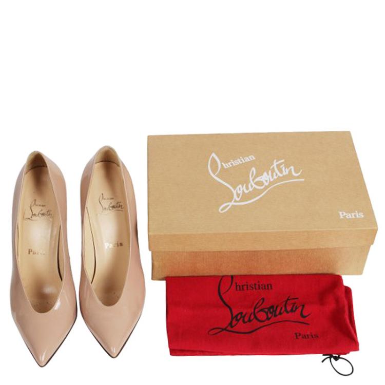 Pre Owned Christian Louboutin Beige Patent Lola Pumps Size 40