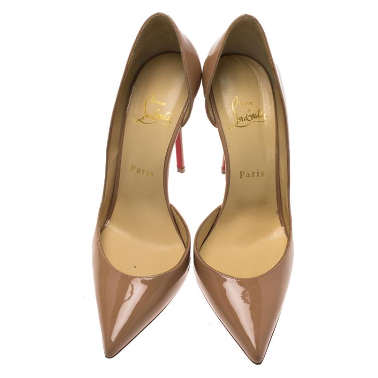 Pre Owned Christian Louboutin Beige Patent Iriza D'orsay Pumps Size 38