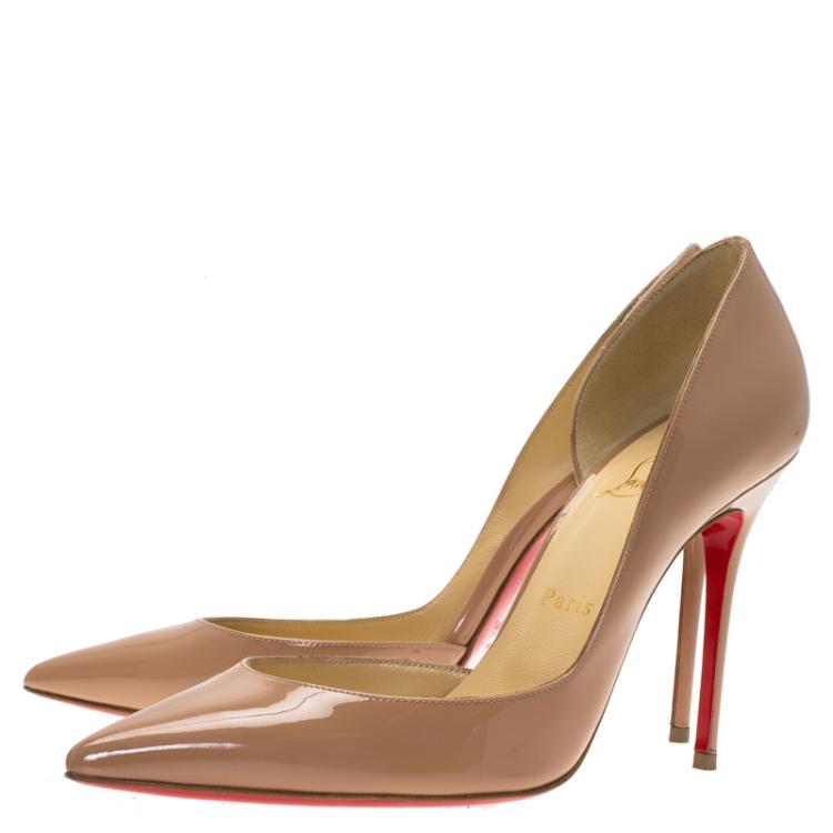 Pre Owned Christian Louboutin Beige Patent Iriza D'orsay Pumps Size 38