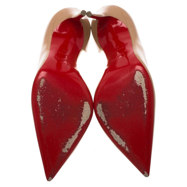 Pre Owned Christian Louboutin Beige Patent Iriza D'orsay Pumps Size 38