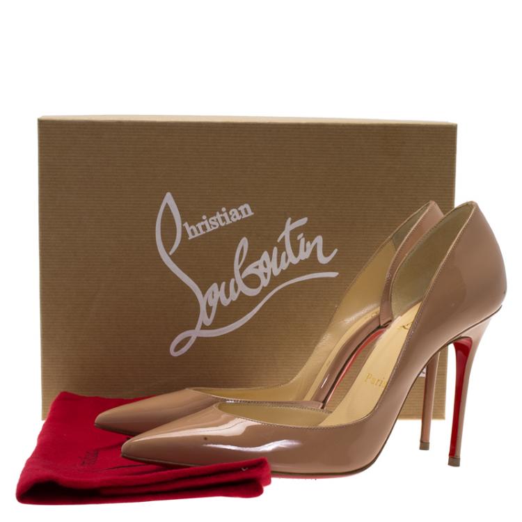 Pre Owned Christian Louboutin Beige Patent Iriza D'orsay Pumps Size 38