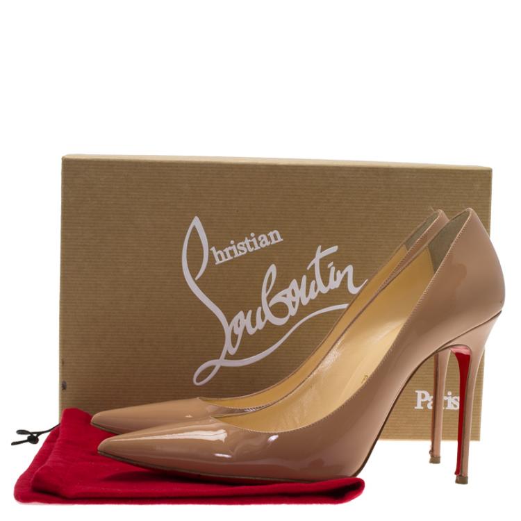 Pre Owned Christian Louboutin Beige Patent Decollete Pumps Size 38.5