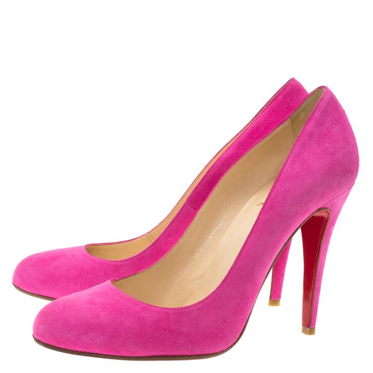 Pre Owned Christian Louboutin Pink Suede Ron Ron Pumps Size 39.5