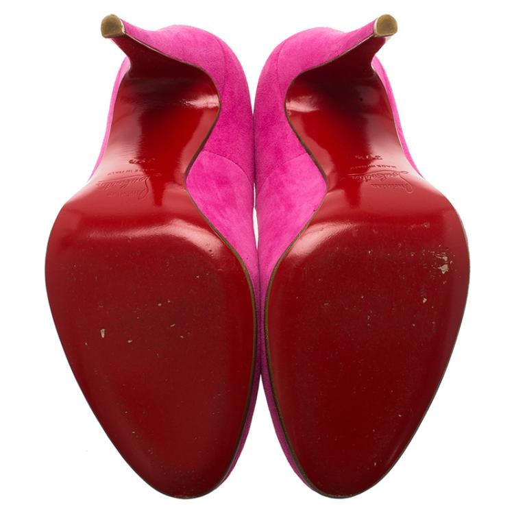 Pre Owned Christian Louboutin Pink Suede Ron Ron Pumps Size 39.5
