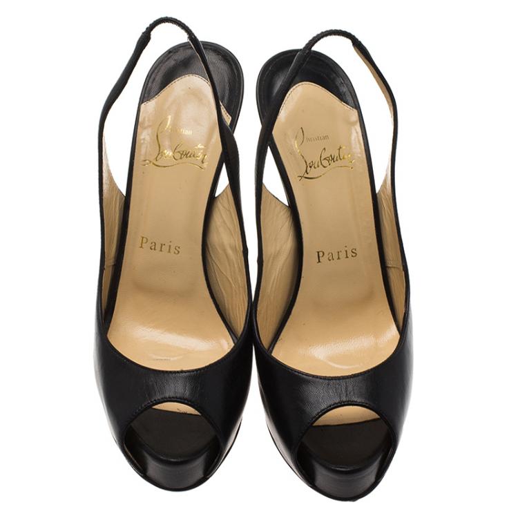 مملوكة مسبقًا Christian Louboutin Black Leather Rosemin Plexi Wedge Sandals Size 36