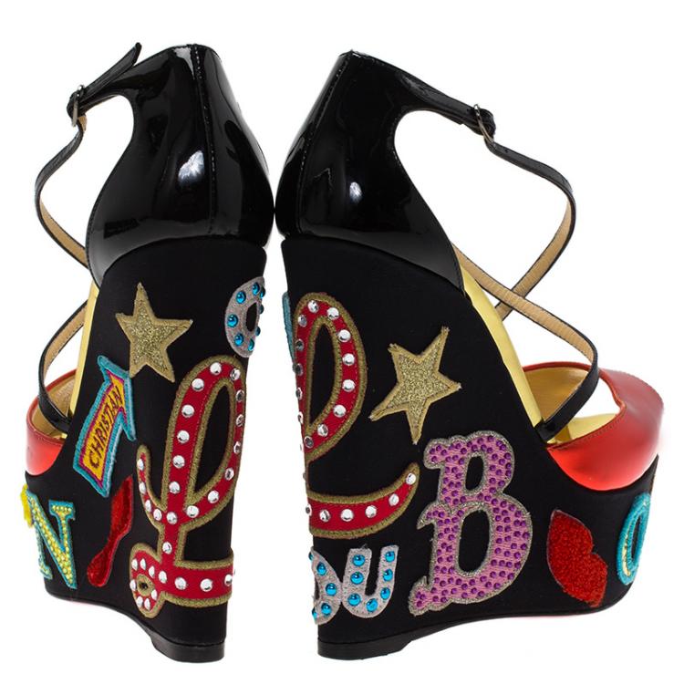 Pre Owned Christian Louboutin Loubi Zeppa Crisscross Wedges Sandals Size 36.5
