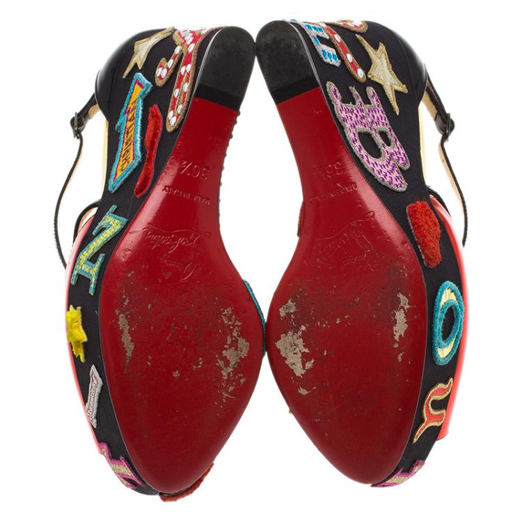 Pre Owned Christian Louboutin Loubi Zeppa Crisscross Wedges Sandals Size 36.5