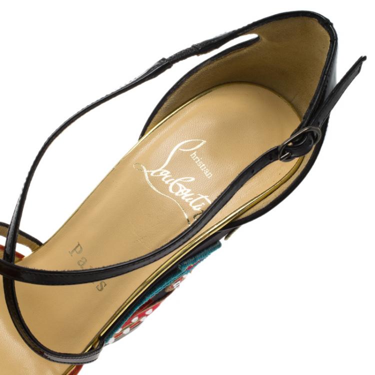 Pre Owned Christian Louboutin Loubi Zeppa Crisscross Wedges Sandals Size 36.5