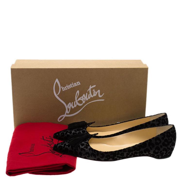 Pre Owned Christian Louboutin Grey Leopard Flocked Glitter Velvet Gwalior Ballet Flats Size 38.5