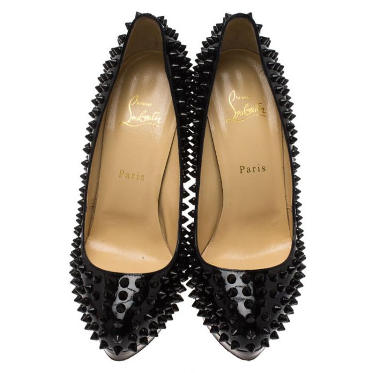 Pre Owned Christian Louboutin Black Patent Alti Spikes Platform Pumps Size 39