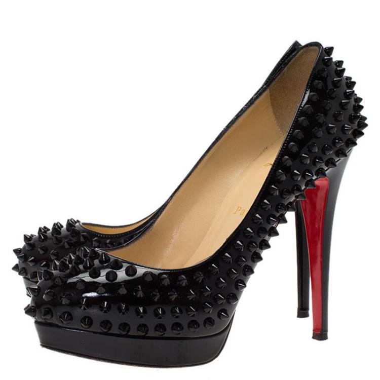 Pre Owned Christian Louboutin Black Patent Alti Spikes Platform Pumps Size 39