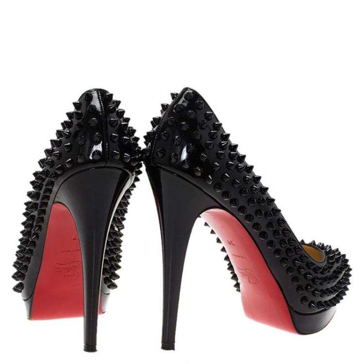 Pre Owned Christian Louboutin Black Patent Alti Spikes Platform Pumps Size 39