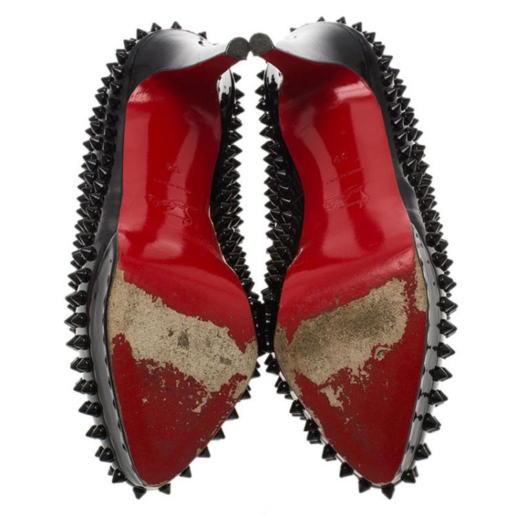 Pre Owned Christian Louboutin Black Patent Alti Spikes Platform Pumps Size 39