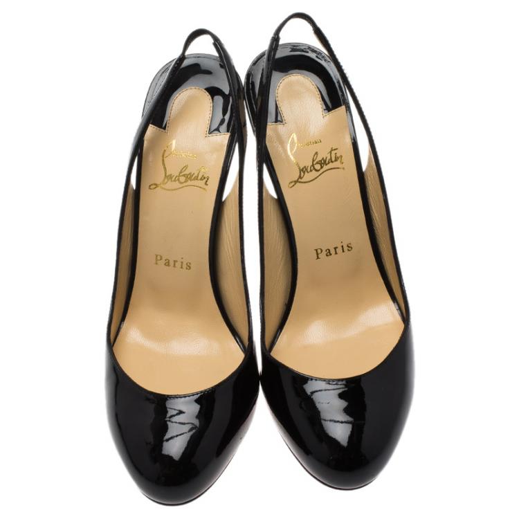 Pre Owned Christian Louboutin Black Patent Fifi Slingback Sandals Size 38.5
