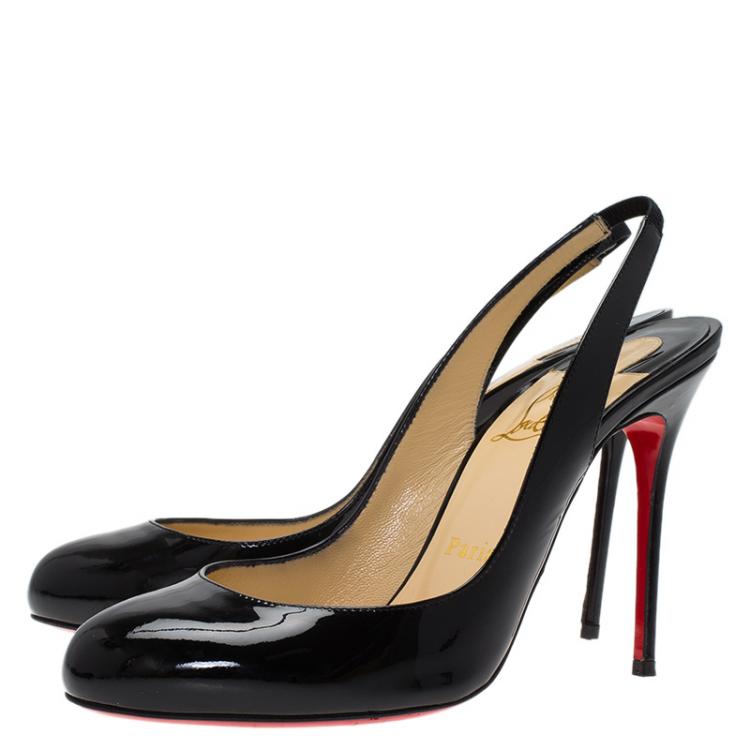 Pre Owned Christian Louboutin Black Patent Fifi Slingback Sandals Size 38.5