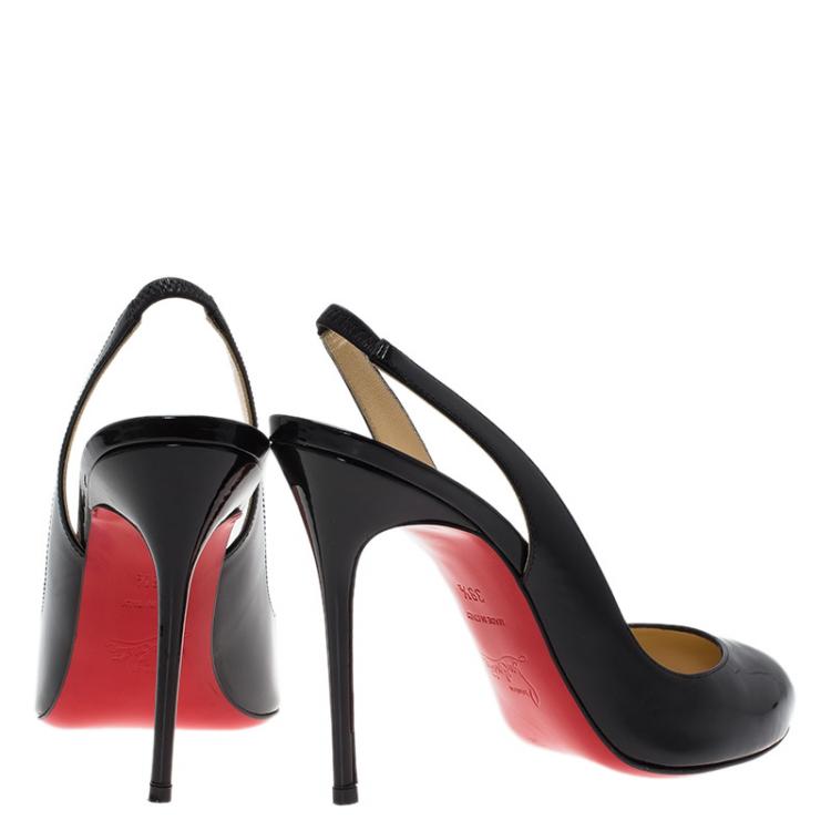 Pre Owned Christian Louboutin Black Patent Fifi Slingback Sandals Size 38.5