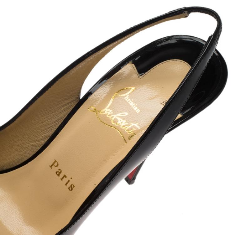 Pre Owned Christian Louboutin Black Patent Fifi Slingback Sandals Size 38.5