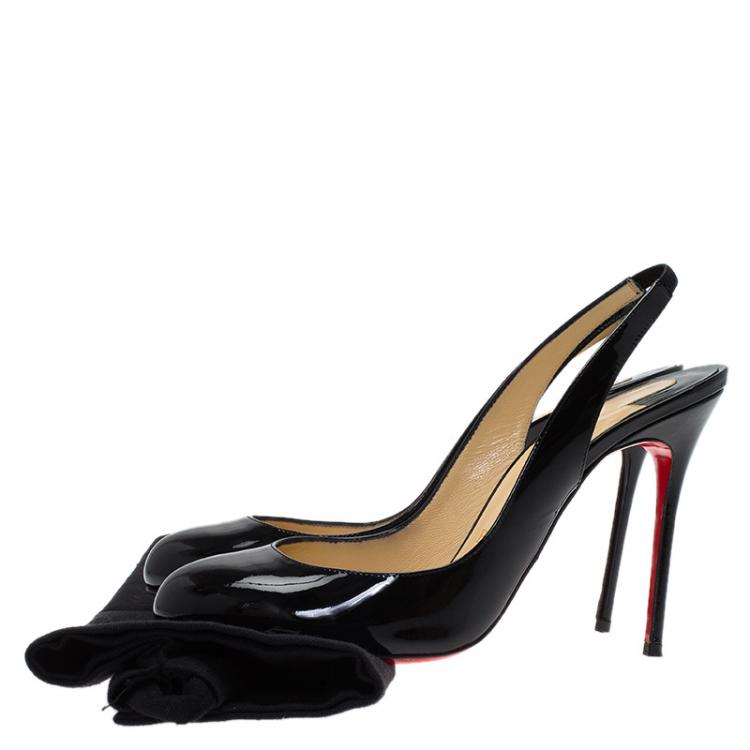 Pre Owned Christian Louboutin Black Patent Fifi Slingback Sandals Size 38.5