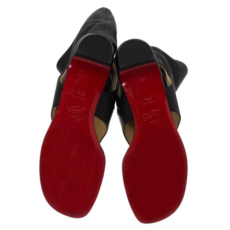 Pre Owned Christian Louboutin Black Leather From Sand Flat Knee Sandals Size 37.5