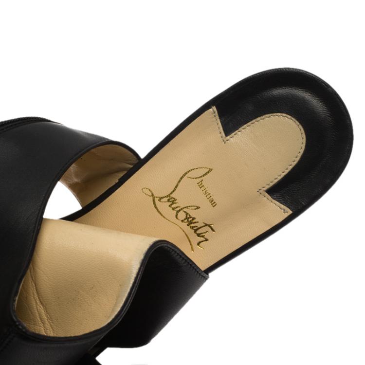 Pre Owned Christian Louboutin Black Leather From Sand Flat Knee Sandals Size 37.5