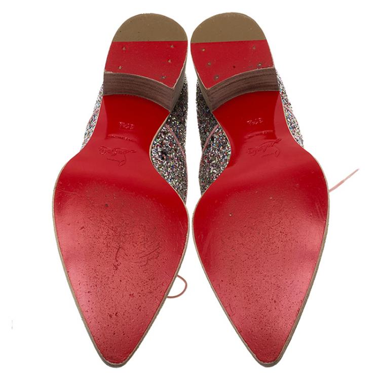 Pre Owned Christian Louboutin Multicolor Glitter Zazou Oxfords Size 37.5