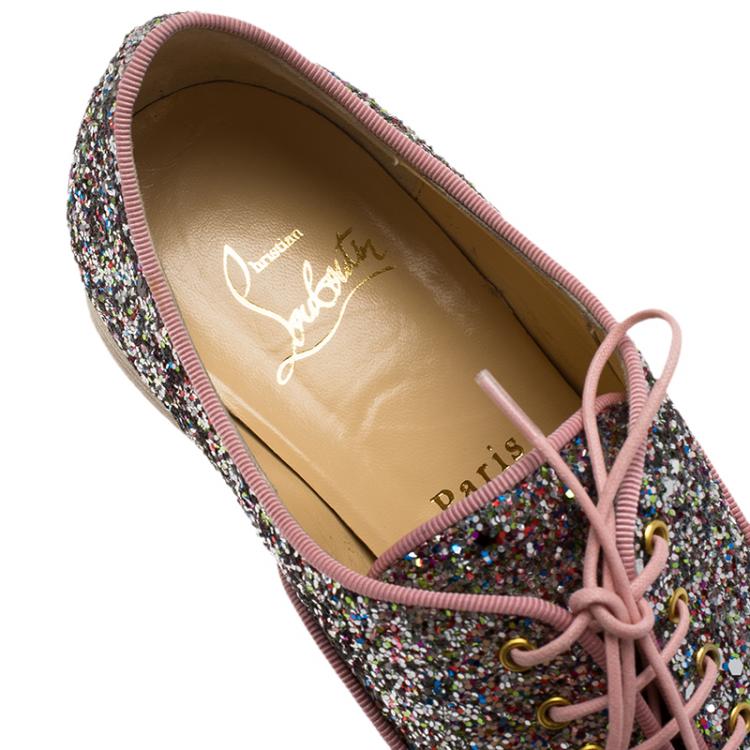 Pre Owned Christian Louboutin Multicolor Glitter Zazou Oxfords Size 37.5