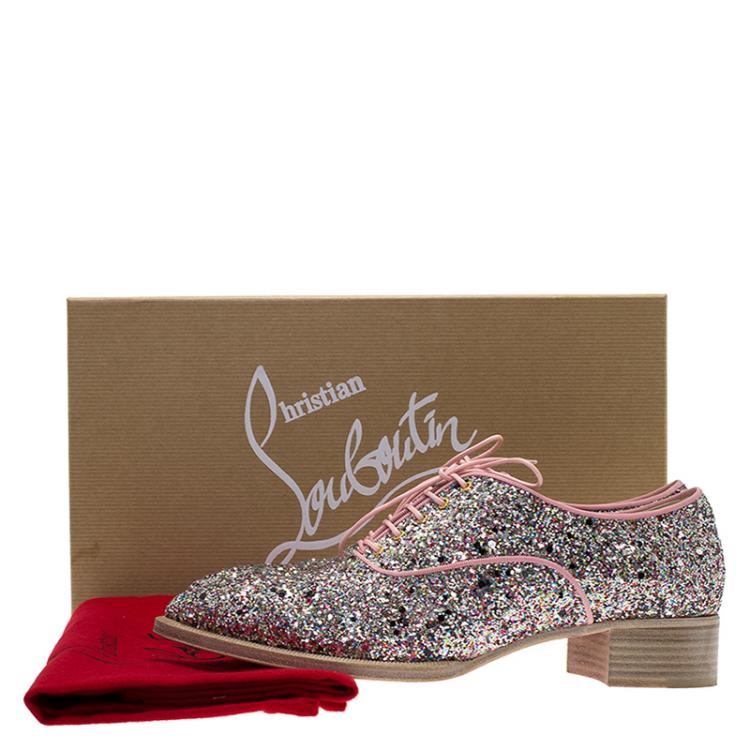 Pre Owned Christian Louboutin Multicolor Glitter Zazou Oxfords Size 37.5