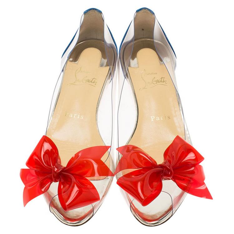 Pre Owned Christian Louboutin Two Tone PVC and Leather Tip Bow Ballet Flats Size 37