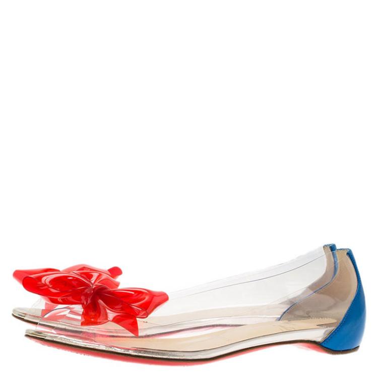 Pre Owned Christian Louboutin Two Tone PVC and Leather Tip Bow Ballet Flats Size 37