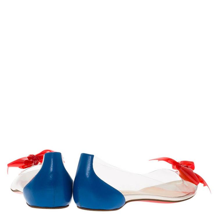 Pre Owned Christian Louboutin Two Tone PVC and Leather Tip Bow Ballet Flats Size 37