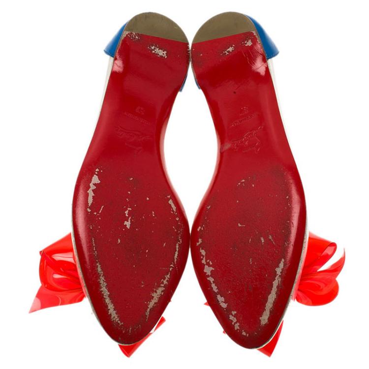 Pre Owned Christian Louboutin Two Tone PVC and Leather Tip Bow Ballet Flats Size 37