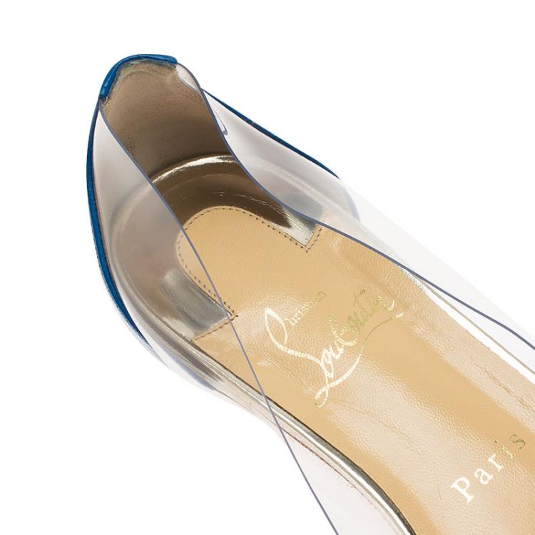 Pre Owned Christian Louboutin Two Tone PVC and Leather Tip Bow Ballet Flats Size 37